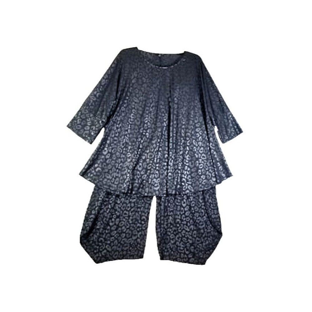 KOZAN Women's Black Leopard 2 Piece Pant Set Plus Sz 2x Loungewear